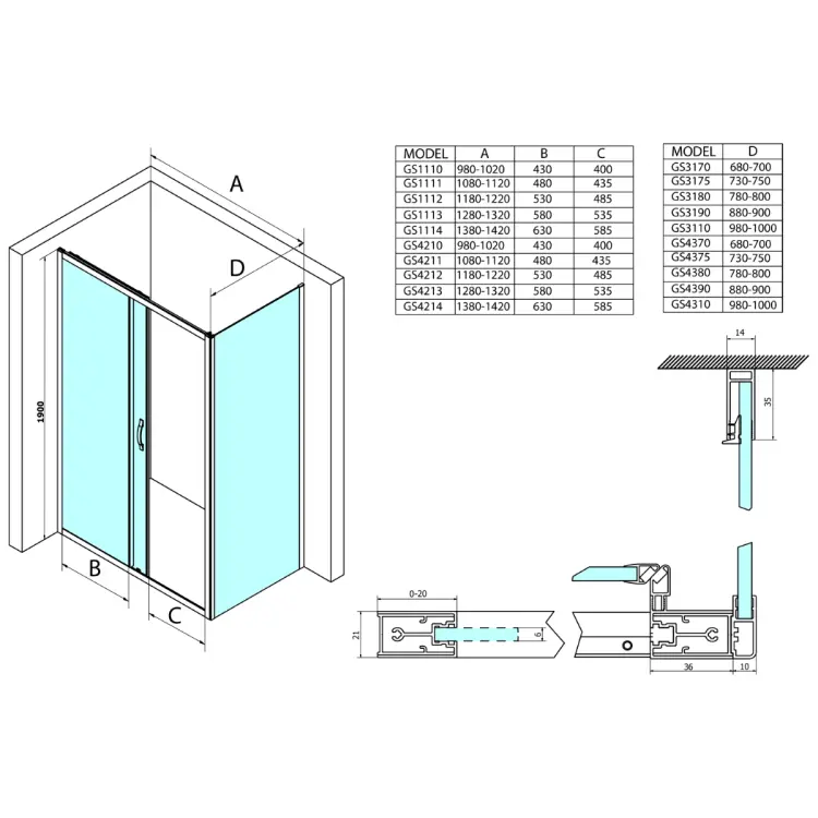 SIGMA SIMPLY Kabina prysznicowa narożna prostokątna 120x90x190 cm, L/P szkło czyste GS1112GS3190 wymiary