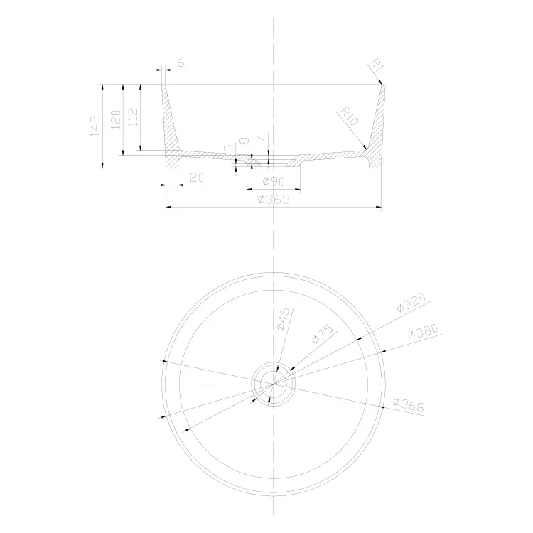 THIN umywalka nablatowa Ø38 cm, beżowy/biały mat WN548-43 wymiary