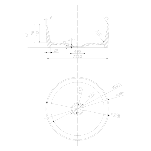 THIN umywalka nablatowa Ø38 cm, czarny/biały mat WN548-41 wymiary