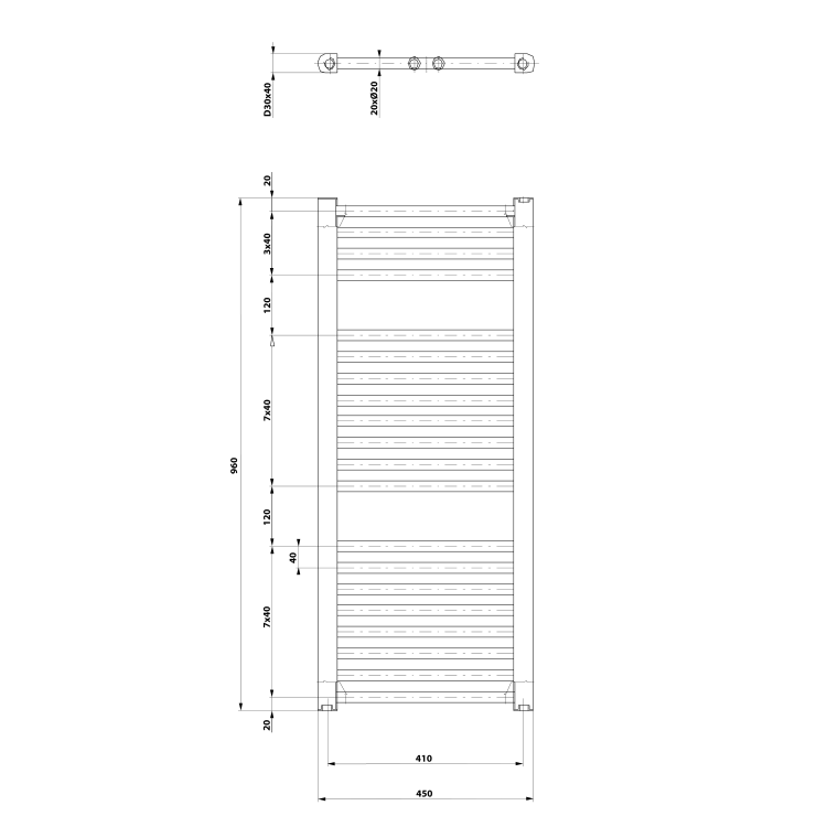 DIRECT Grzejnik łazienkowy 450x960 mm 447 W czarny mat ILR94B wymiary