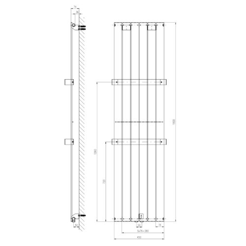COLONNA Grzejnik łazienkowy dekoracyjny 450x1800 mm 910 W piaskowiec IR148S rysunek techniczny