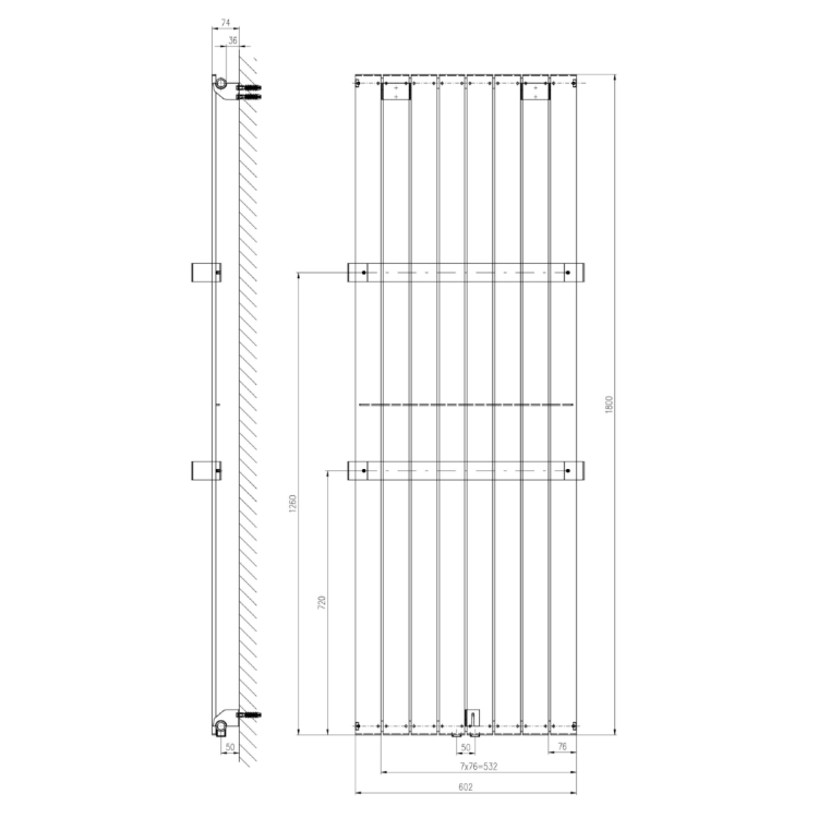 COLONNA Grzejnik łazienkowy dekoracyjny 602x1800 mm 1205 W piaskowiec IR149S rysunek