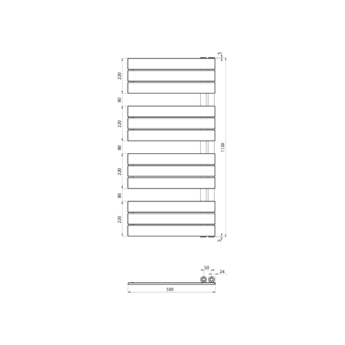 MYTHOS grzejnik łazienkowy 500x1130 mm, 483 W, biały LLM511W wymiary