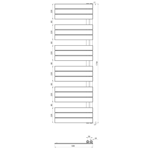 MYTHOS grzejnik łazienkowy 500x1730 mm, 731 W, chrom LLM517C  rysunek techniczny