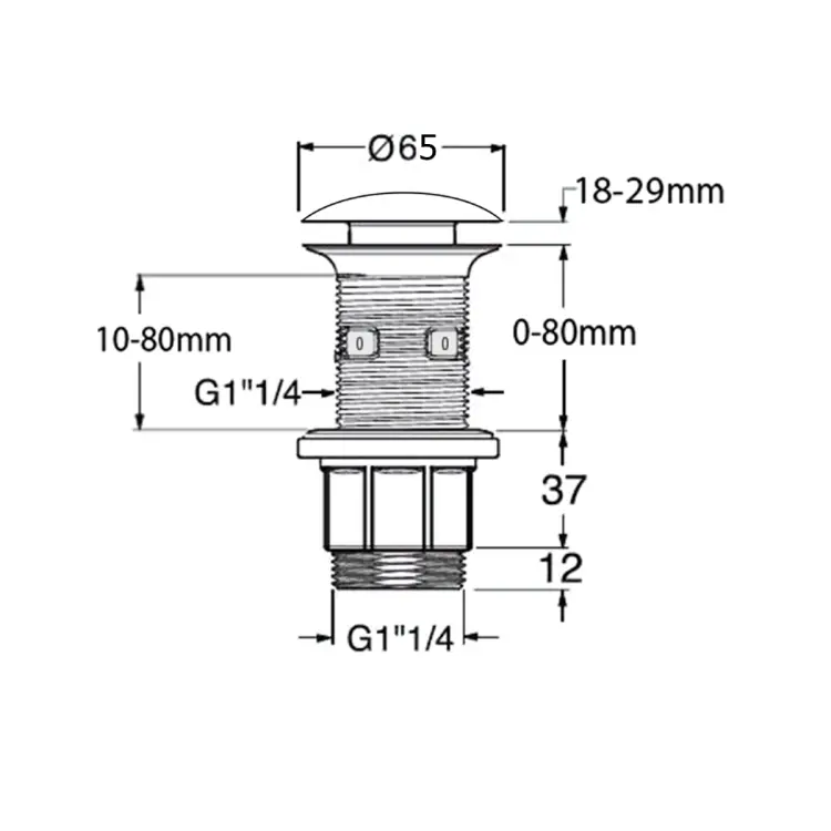 Korek umywalkowy 5/4'', klik-klak, betonowy grzybek, 10-80 mm, antracyt półpołysk AS916 wymiary