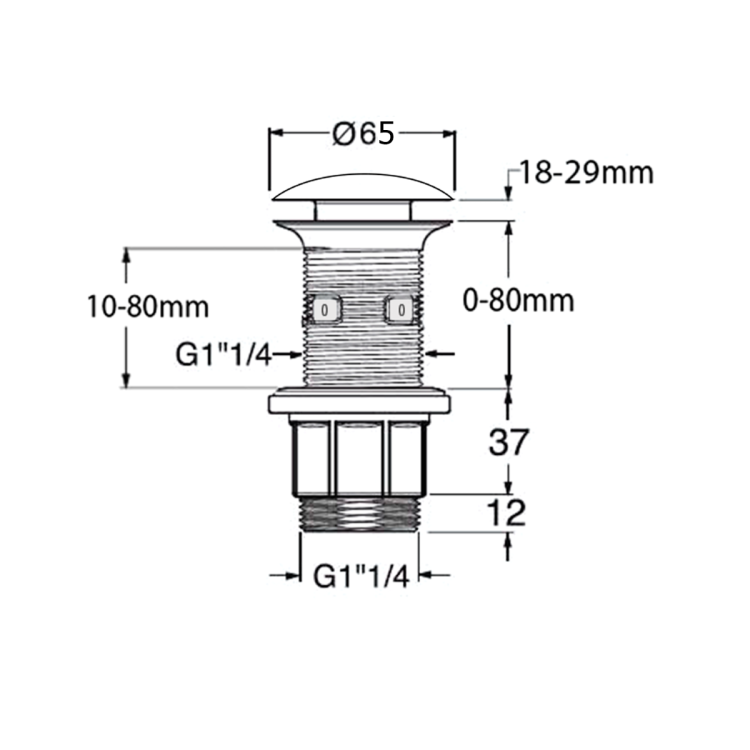 Korek umywalkowy 5/4'', klik-klak, betonowy grzybek, 10-80 mm, ciemnobrązowy półpołysk AS915 wymiary