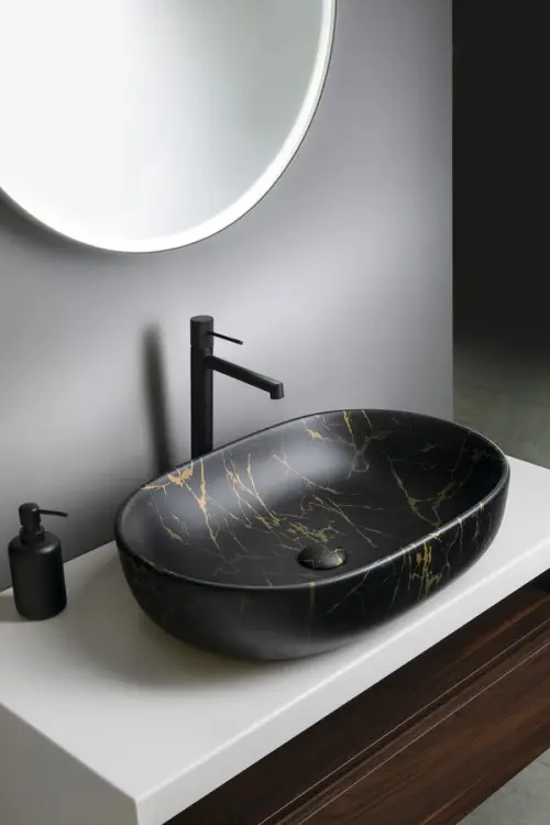 CALEO umywalka ceramiczna nablatowa, 60x42x14 cm, marmur portoro CA590PT wizualizacja