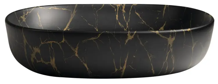 CALEO umywalka ceramiczna nablatowa, 60x42x14 cm, marmur portoro CA590PT bok
