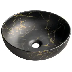 RONDANE umywalka ceramiczna nablatowa, średnica 41 cm marmur portoro AR435PT