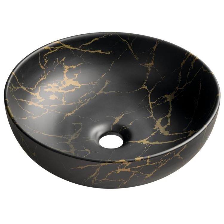 RONDANE umywalka ceramiczna nablatowa, średnica 41 cm marmur portoro AR435PT