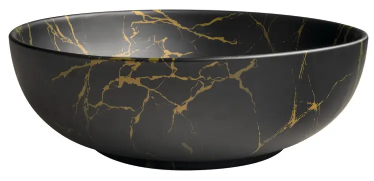 RONDANE umywalka ceramiczna nablatowa, średnica 41 cm marmur portoro AR435PT bok