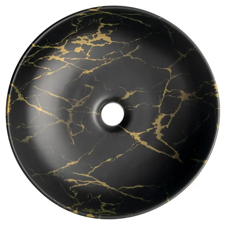 RONDANE umywalka ceramiczna nablatowa, średnica 41 cm marmur portoro AR435PT z góry