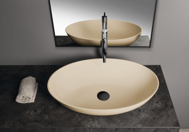BANERA OVAL umywalka kompozytowa nablatowa, 60x40cm, beż mat 14397.81 na blacie