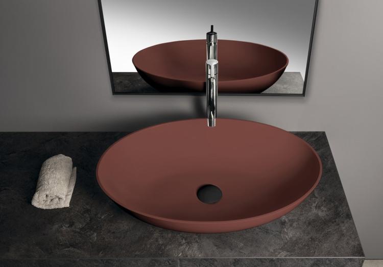 BANERA OVAL umywalka kompozytowa nablatowa, 60x40cm, brązowy mat 14397.71 aranżacja