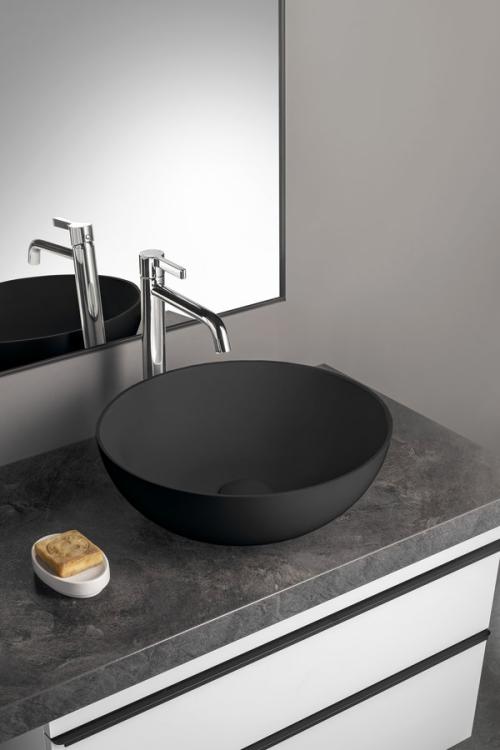 BANERA ROUND umywalka kompozytowa nablatowa, średnica 39 cm, antracyt mat 14337.51 aranżacja