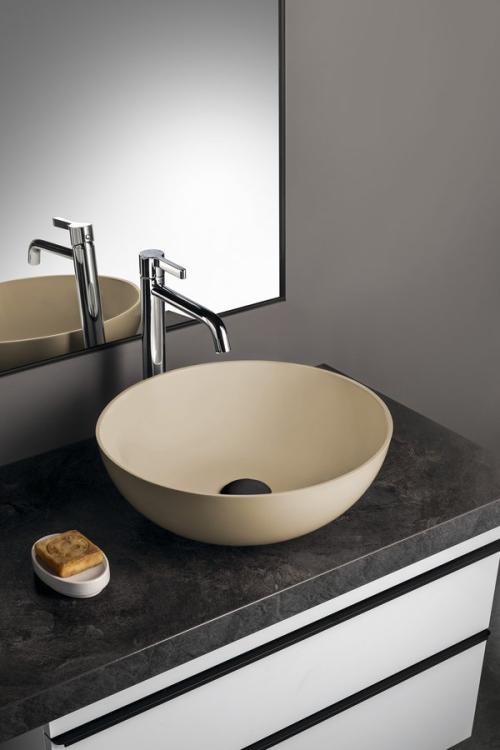 BANERA ROUND umywalka kompozytowa nablatowa, średnica 39 cm, beż mat 14337.81 wizualizacja