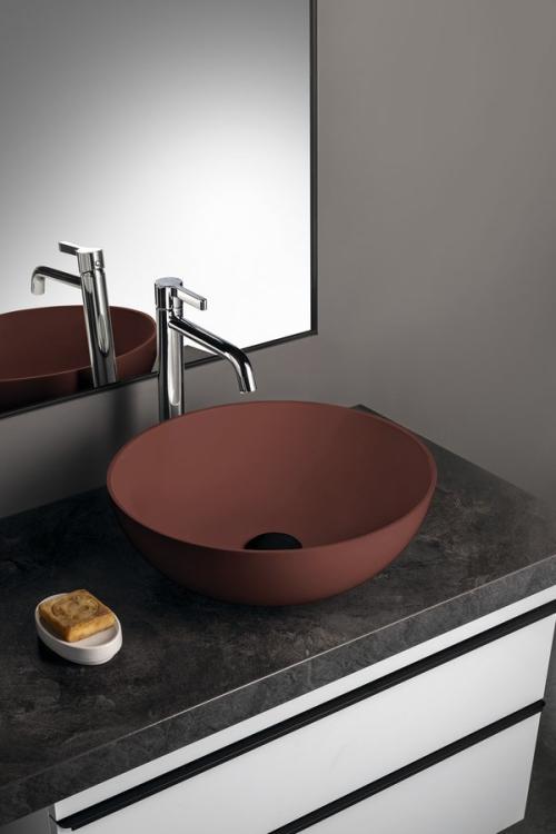 BANERA ROUND umywalka kompozytowa nablatowa, średnica 39 cm, brązowy mat 14337.71 aranżacja