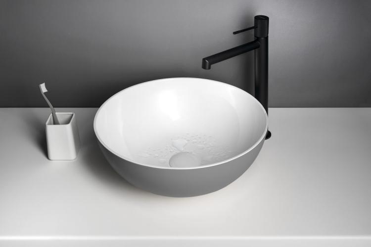 BANERA ROUND umywalka kompozytowa nablatowa, średnica 39 cm, biały/szary mat 14337.32 ARANŻACJA