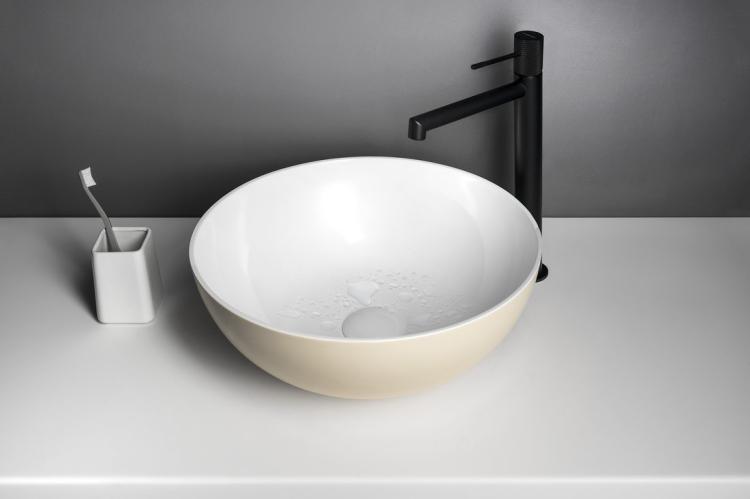 BANERA ROUND umywalka kompozytowa nablatowa, średnica 39 cm, biały/beż mat 14337.82 aranżacja