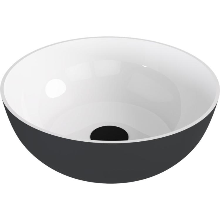 BANERA ROUND umywalka kompozytowa nablatowa, średnica 39 cm, biały/antracyt mat 14337.52