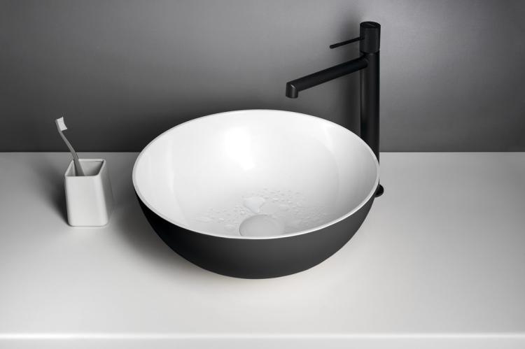 BANERA ROUND umywalka kompozytowa nablatowa, średnica 39 cm, biały/antracyt mat 14337.52 aranżacja