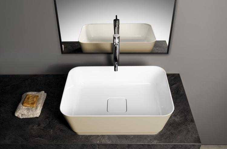 BANERA SQUARE umywalka kompozytowa nablatowa, 50x36 cm, biały/beż mat 14596.82 na blacie