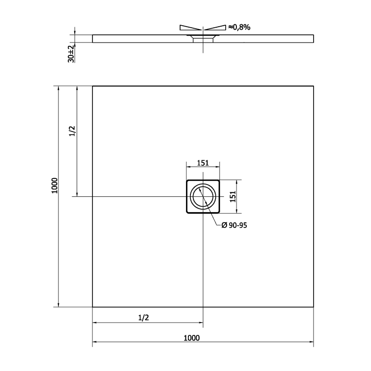 FLEXIA brodzik kompozytowy z możliwością docinania szary mat 100x100x3cm 71552.31 - wymiarowanie