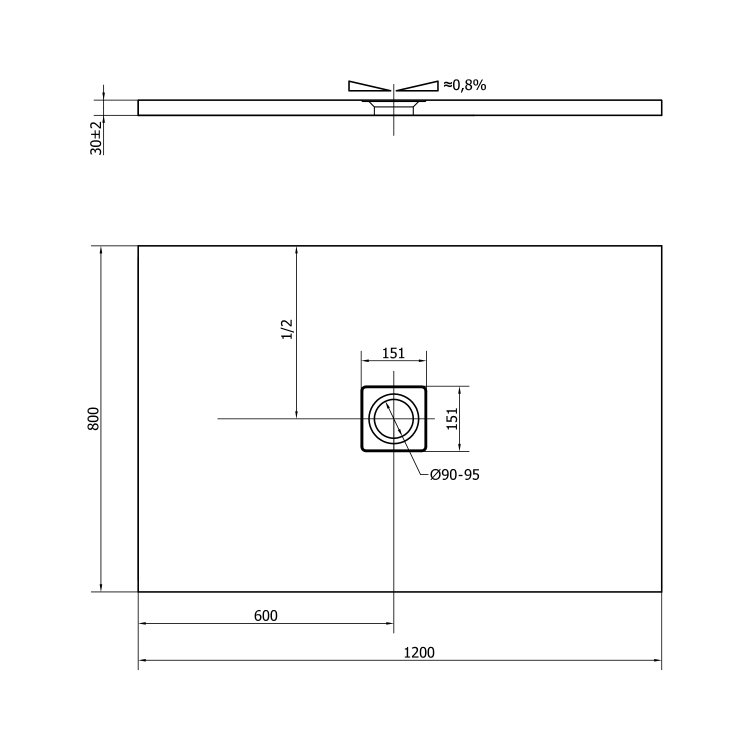 FLEXIA brodzik kompozytowy z możliwością docinania antracyt mat 120x80x3cm 77922.51 - wymiarowanie