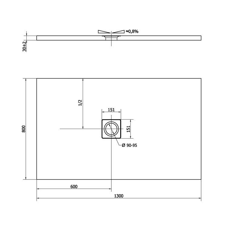 FLEXIA brodzik kompozytowy z możliwością docinania szary mat 130x80x3cm 72899.31 - wymiarowanie