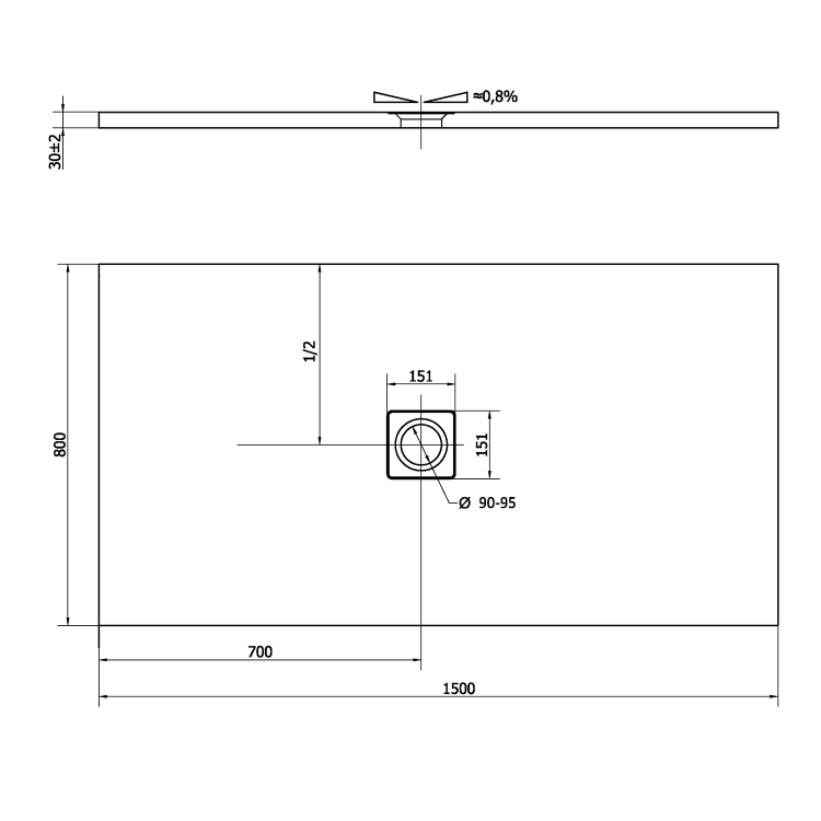 FLEXIA brodzik kompozytowy z możliwością docinania beż mat 150x80 cm 72901.81 - wymiarowanie