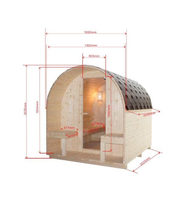 ISLAND XL Sauna zewnętrzna ogrodowa 4 osobowa sucha Fińska świerk F90220 wymiary