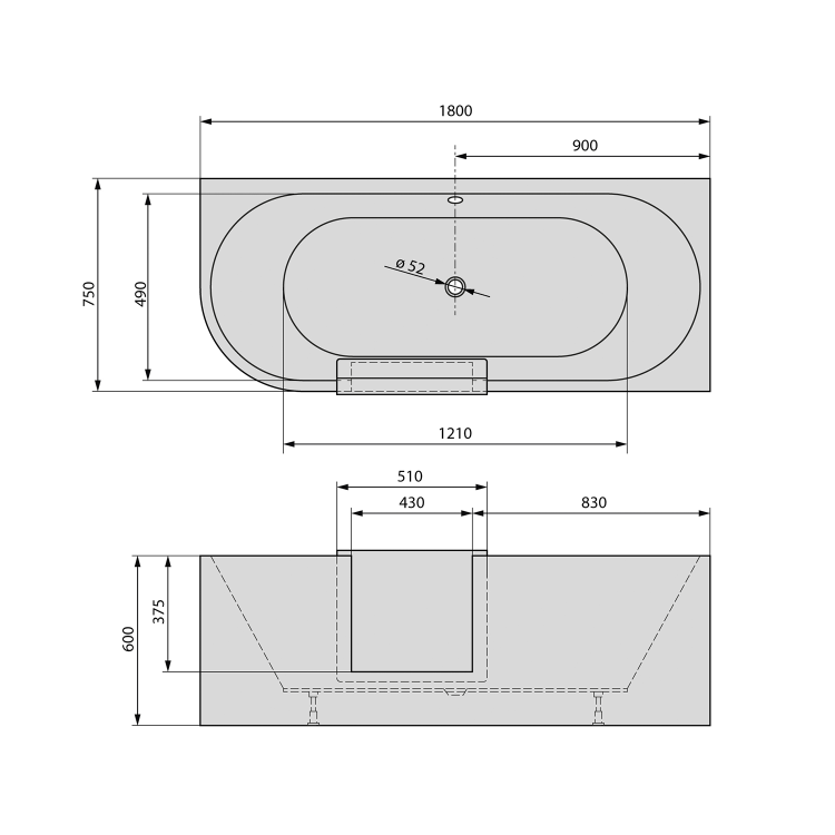 PORTAS R asymetryczna wanna z drzwiami, 180x75x60cm, biały 75561