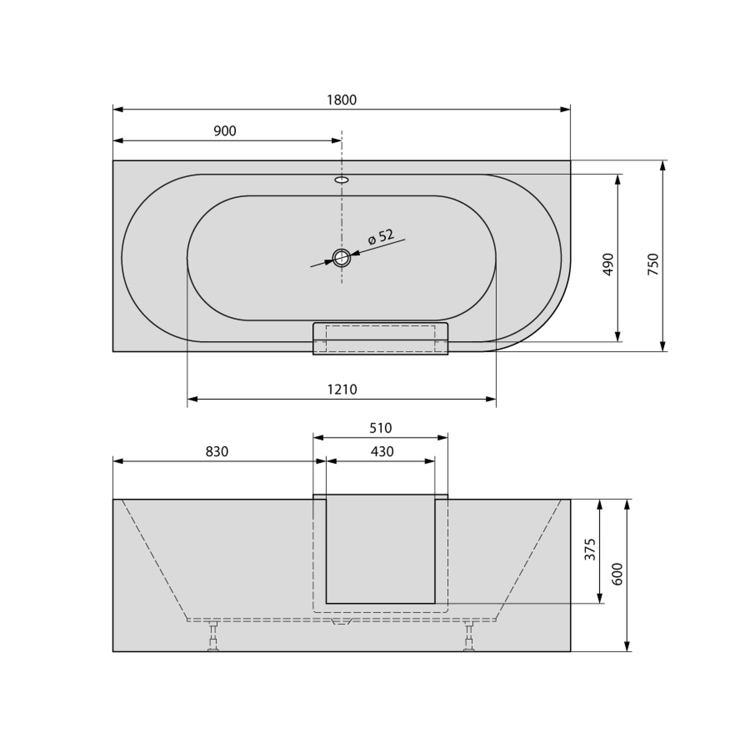 PORTAS L asymetryczna wanna z drzwiami, 180x75x60cm, biały 75551