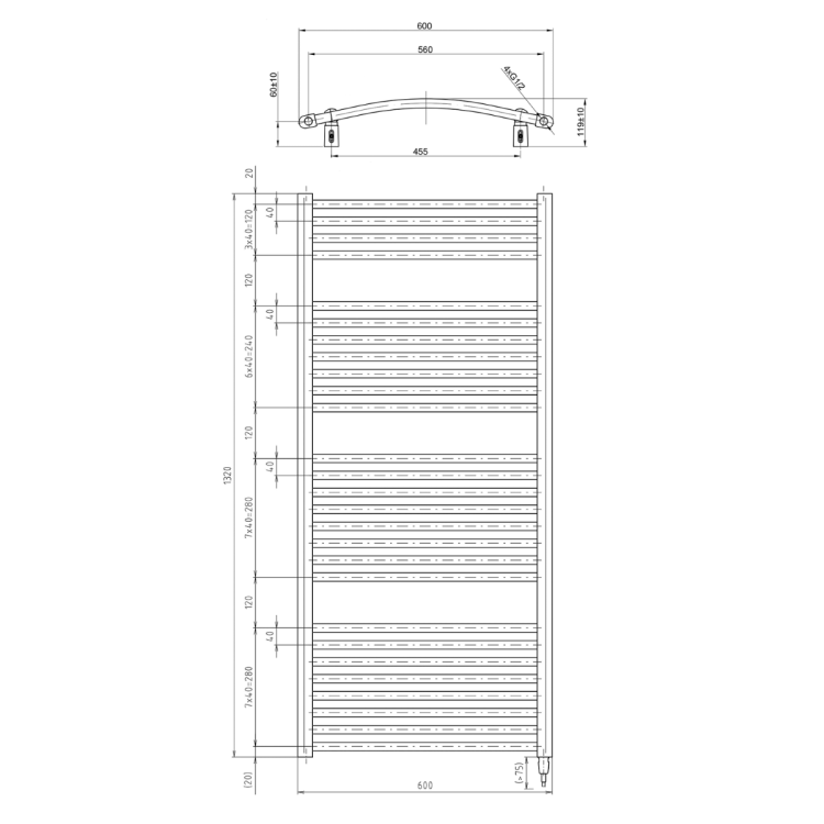ORBIT-E grzejnik elektryczny 600x1320 mm, 600 W, biały ILEO36T