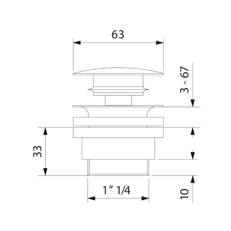 Korek umywalkowy 5/4'', uniwersalny, korek ceramiczny, 5-65 mm, czarny mat 923331 wymiary
