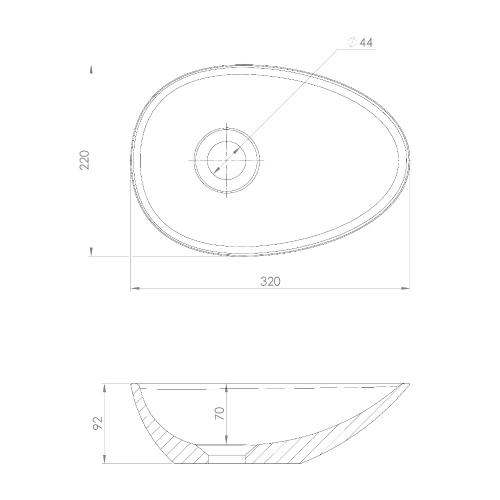KEA umywalka kompozytowa nablatowa 32x22cm, biały KE320 wymiary