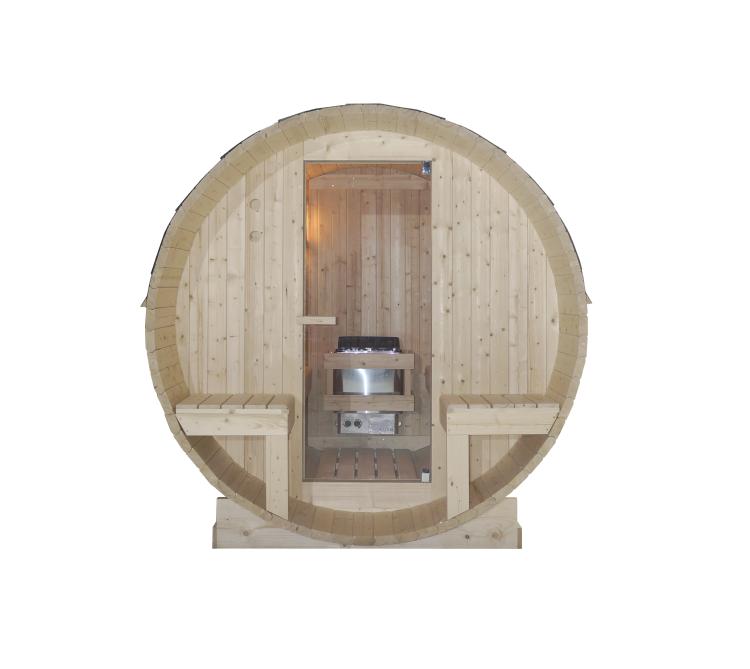 BERGEN Sauna zewnętrzna ogrodowa 4-osobowa sucha Fińska w kształcie beczki świerk z siedziskami zewnętrznymi F70220 wymiary