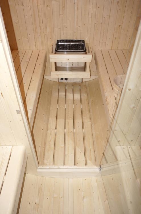 BERGEN Sauna zewnętrzna ogrodowa 4-osobowa sucha Fińska w kształcie beczki świerk z siedziskami zewnętrznymi F70220 wymiary