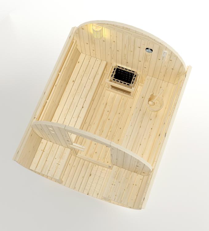 BERGEN Sauna zewnętrzna ogrodowa 4-osobowa sucha Fińska w kształcie beczki świerk z siedziskami zewnętrznymi F70220 wymiary