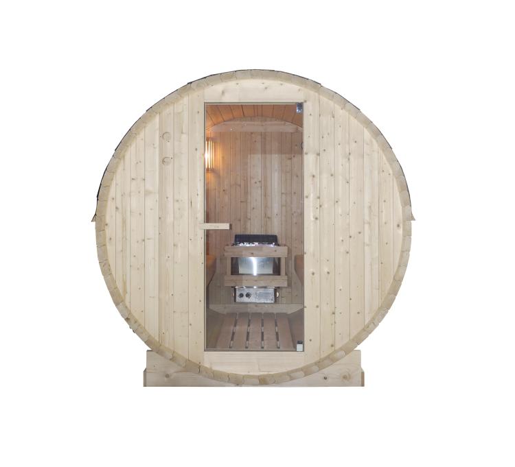 TROMSÖ XL Sauna zewnętrzna ogrodowa 6 osobowa sucha Fińska w kształcie beczki świerk F50220 front