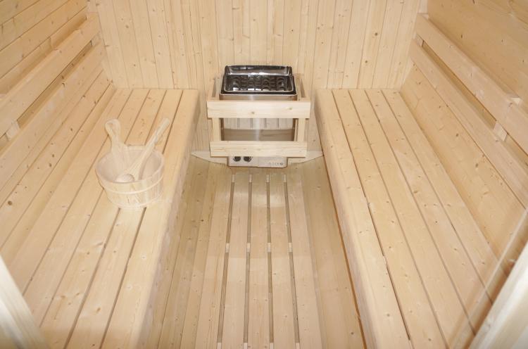 TROMSÖ XL Sauna zewnętrzna ogrodowa 6 osobowa sucha Fińska w kształcie beczki świerk F50220 wnętrze