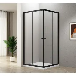 AGGA BLACK Kabina prysznicowa narożna kwadratowa 80x80x185 cm, profil czarny mat, szkło czyste BLF808