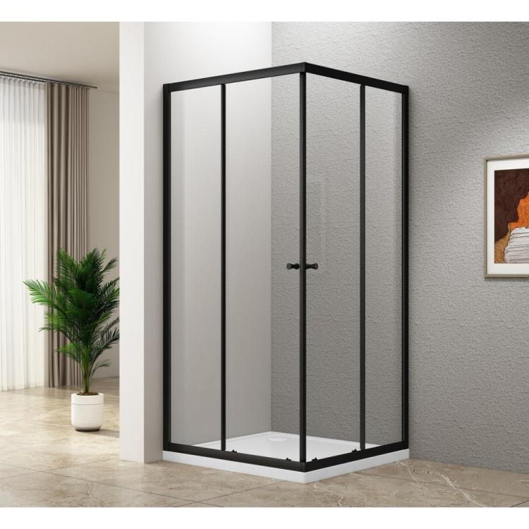 AGGA BLACK Kabina prysznicowa narożna kwadratowa 90x90x185 cm, profil czarny mat, szkło czyste BLF909