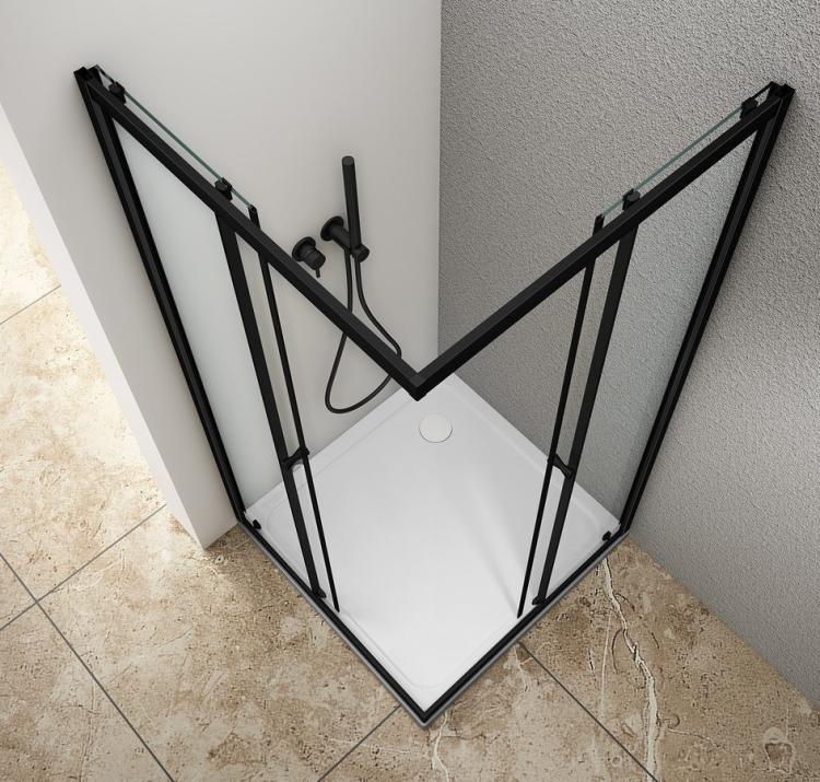 AGGA BLACK Kabina prysznicowa narożna kwadratowa 90x90x185 cm, profil czarny mat, szkło czyste BLF909    z góry