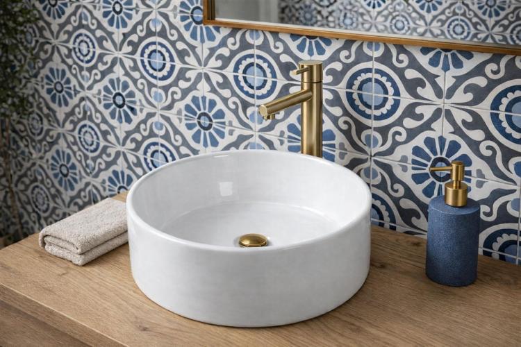 Umywalka ceramiczna nablatowa, średnica 40cm, biały 40150 wizualizacja