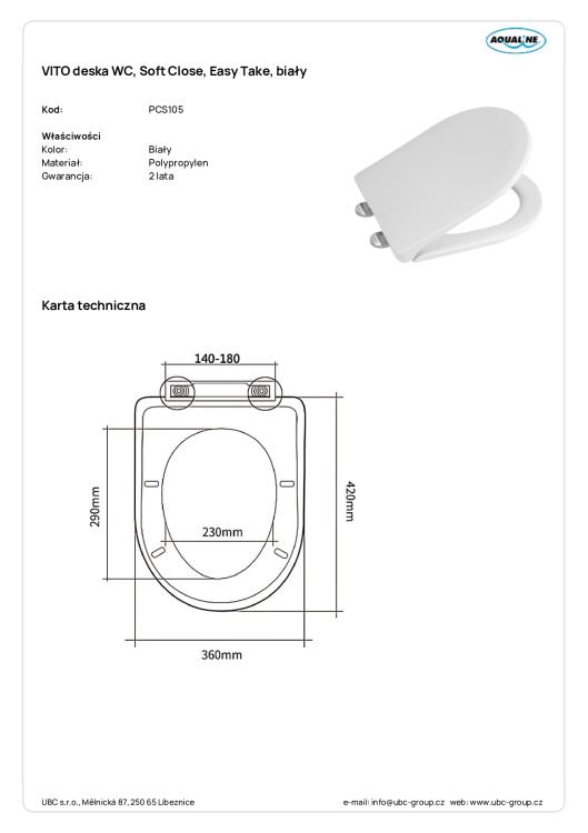 VITO deska WC, Soft Close, Easy Take, biały PCS105 wymiary