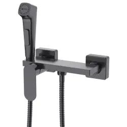 Bateria bidetowa ścienna ze Stop słuchawką bidetową i półką, gun metal TJ042GM