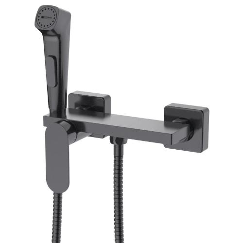 Bateria bidetowa ścienna ze Stop słuchawką bidetową i półką, gun metal TJ042GM