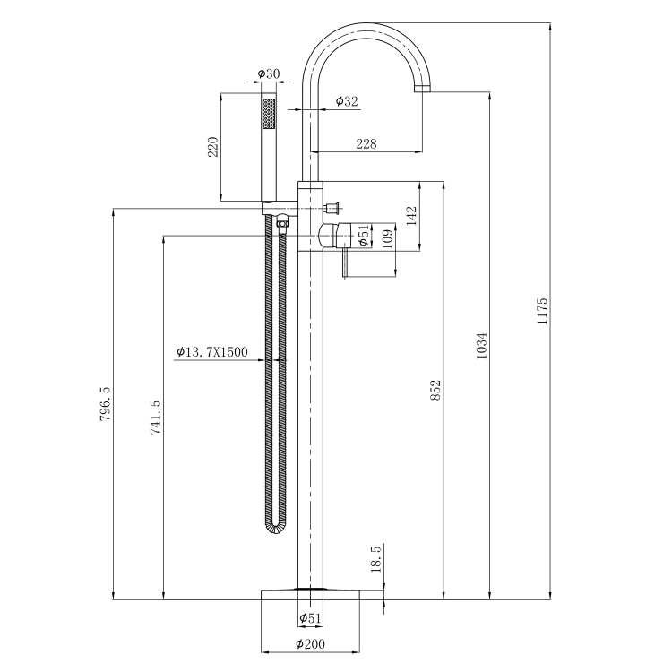 CETO bateria wannowa wolnostojąca, chrom BV357 wymiary