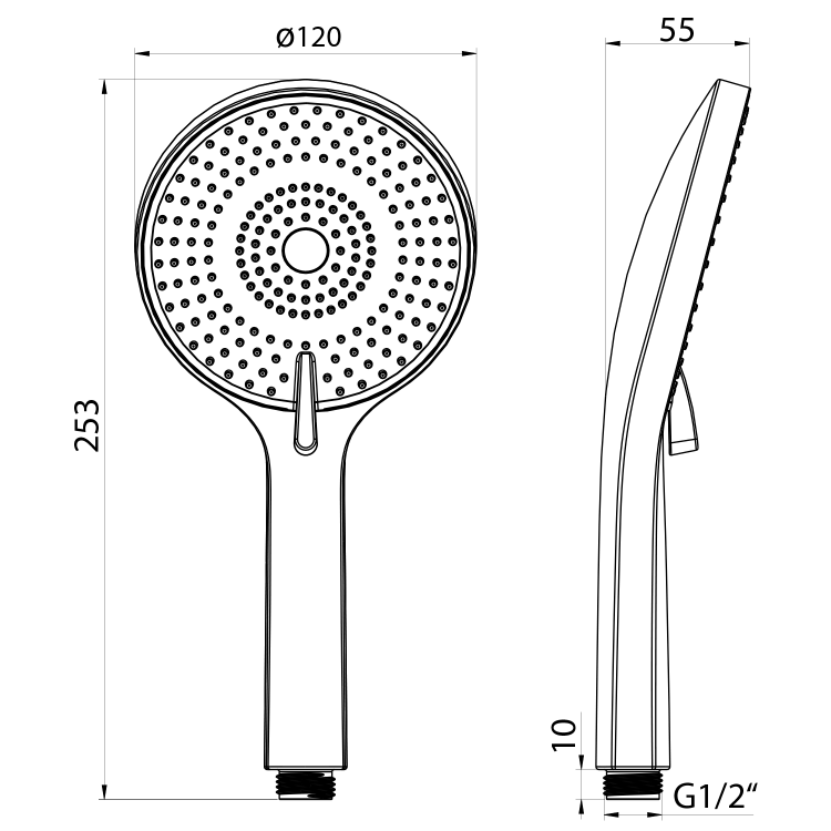 Rączka prysznicowa 3-funkcyjna gun metal SK879GM wymiary